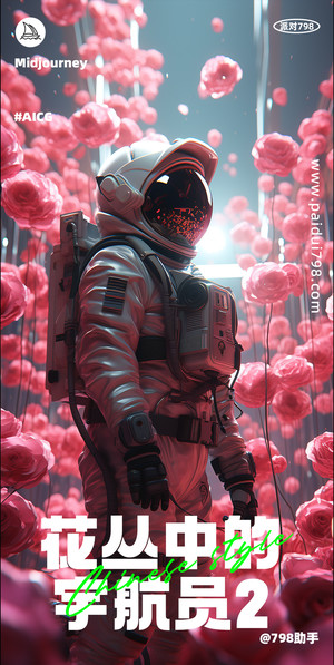 站在花丛中的宇航员-2-情人节海报素材