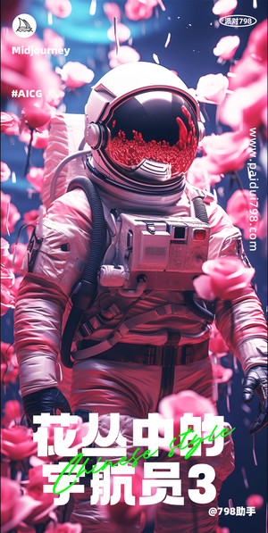 站在花丛中的宇航员-3-情人节海报素材